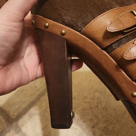 Ugg "Illana" Brown Pony Hair Platform High Heel Studded Sherpa Boots Size 7 - Picture 7 of 13